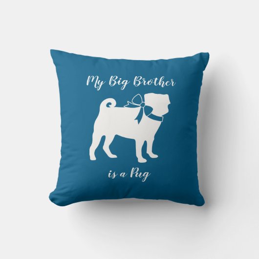 Pug Dog Baby shower Boy Blue met Bow Kussen (Voorkant)