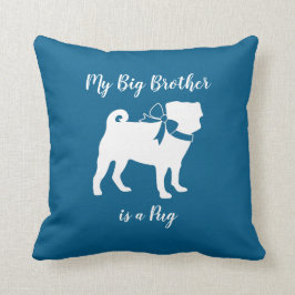 Pug Dog Baby shower Boy Blue met Bow Kussen