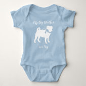 Pug Dog Baby shower Boy Blue met Bow Romper (Voorkant)