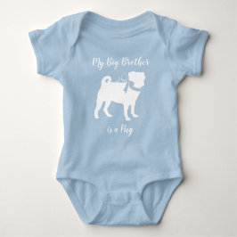 Pug Dog Baby shower Boy Blue met Bow Romper