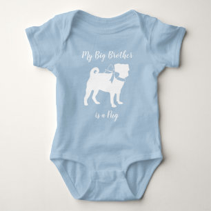 Pug Dog Baby shower Boy Blue met Bow Romper