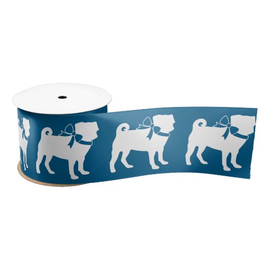 Pug Dog Baby shower Boy Blue met Bow Satijnen Lint (Spoel)