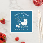 Pug Dog Baby shower Boy Blue met Bow Servet (Insitu)