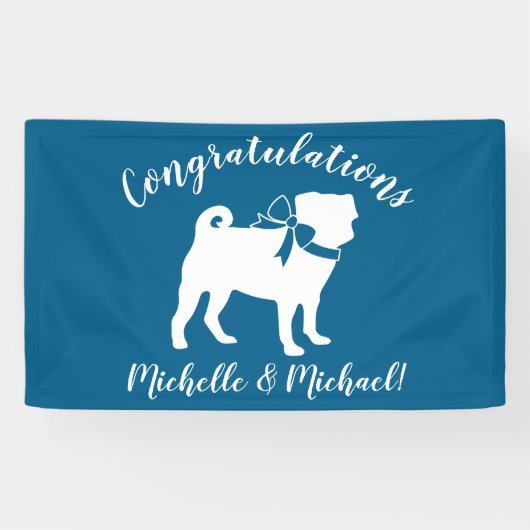 Pug Dog Baby shower Boy Blue met Bow Spandoek (Horizontaal)