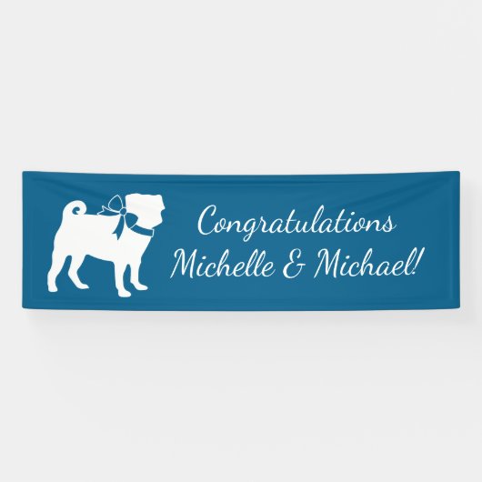 Pug Dog Baby shower Boy Blue met Bow Spandoek (Horizontaal)