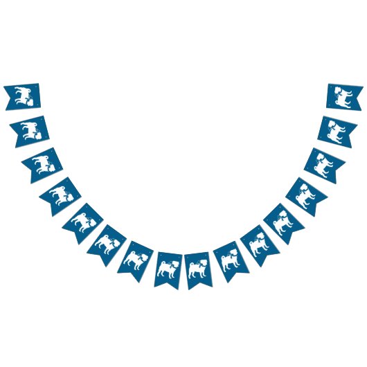 Pug Dog Baby shower Boy Blue met Bow Vlaggetjes (Alle)