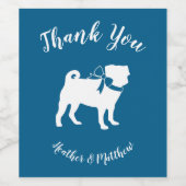 Pug Dog Baby shower Boy Blue met Bow Wijn Etiket (Enkel label)