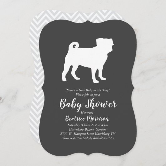 Pug Dog Baby shower Gender Neutral Grey Kaart (Voorkant / Achterkant)