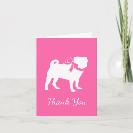 Pug Dog Baby shower Girl Pink met Bow Bedankkaart (Voorkant)