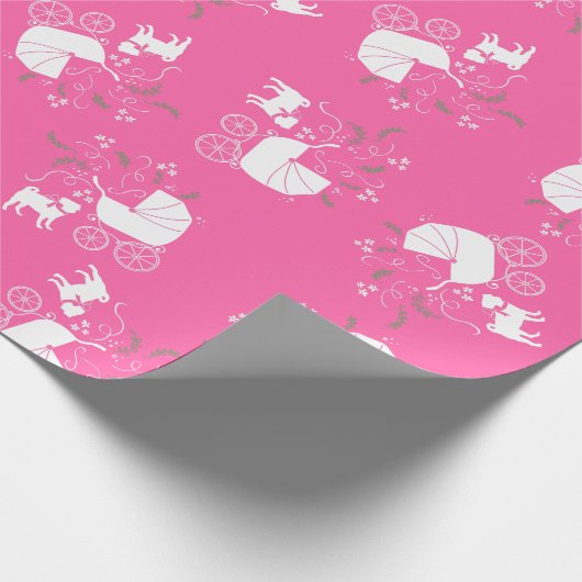 Pug Dog Baby shower Girl Pink met Bow Cadeaupapier (Hoek)