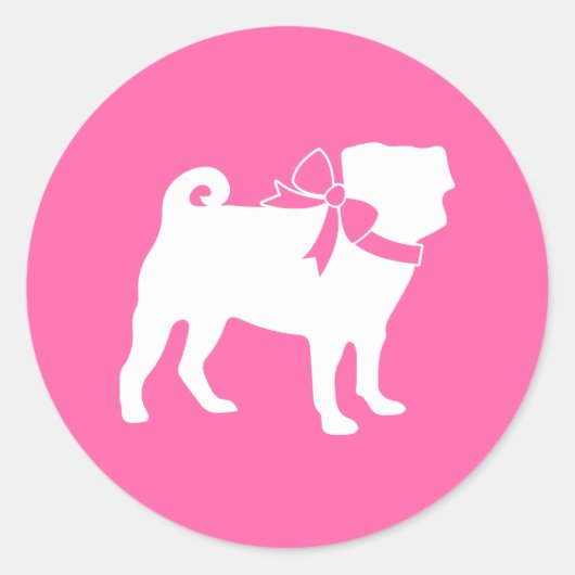 Pug Dog Baby shower Girl Pink met Bow Ronde Sticker (Voorkant)