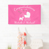 Pug Dog Baby shower Girl Pink met Bow Spandoek (Insitu)
