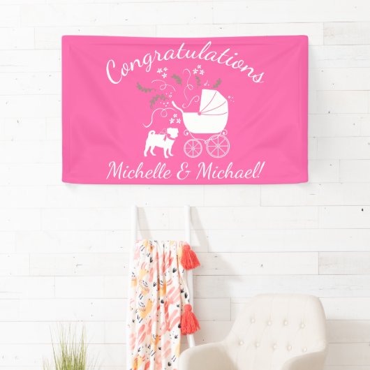Pug Dog Baby shower Girl Pink met Bow Spandoek (Insitu)