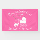 Pug Dog Baby shower Girl Pink met Bow Spandoek (Horizontaal)
