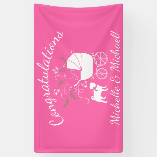 Pug Dog Baby shower Girl Pink met Bow Spandoek (Verticaal)