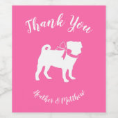 Pug Dog Baby shower Girl Pink met Bow Wijn Etiket (Enkel label)