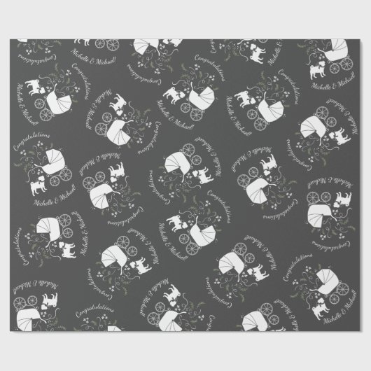 Pug Dog Baby shower Grey Puppy Gender Neutral Cadeaupapier (Vlak)