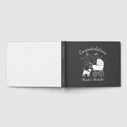 Pug Dog Baby shower Grey Puppy Gender Neutral Gastenboek (Volledig)