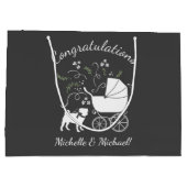 Pug Dog Baby shower Grey Puppy Gender Neutral Groot Cadeauzakje (Achterkant)