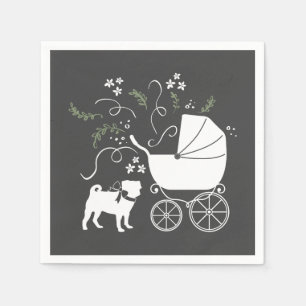Pug Dog Baby shower Grey Puppy Gender Neutral Servet