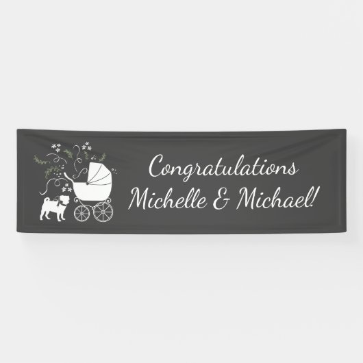 Pug Dog Baby shower Grey Puppy Gender Neutral Spandoek (Horizontaal)