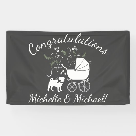 Pug Dog Baby shower Grey Puppy Gender Neutral Spandoek (Horizontaal)