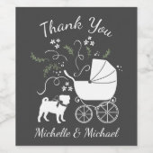 Pug Dog Baby shower Grey Puppy Gender Neutral Wijn Etiket (Enkel label)