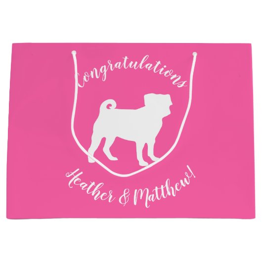 Pug Dog Baby shower Pink Puppy Girl Groot Cadeauzakje (Voorkant)