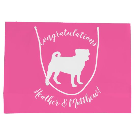 Pug Dog Baby shower Pink Puppy Girl Groot Cadeauzakje (Achterkant)