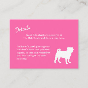 Pug Dog Baby shower Pink Puppy Girl Informatiekaartje