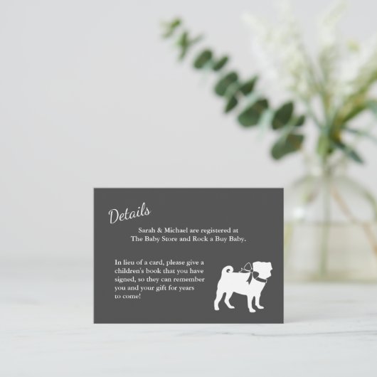 Pug Dog Baby shower Thema Puppy Gender Neutraal Informatiekaartje (Staand voorkant)
