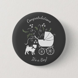 Pug Dog Baby shower Thema Puppy Gender Neutraal Ronde Button 5,7 Cm