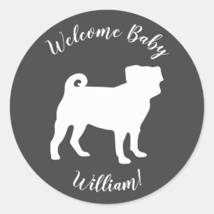 Pug Dog Baby shower Thema Puppy Gender Neutraal Ronde Sticker