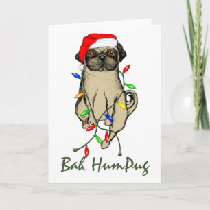 Pug Dog Bah Humpug Funny Kerstmis Feestdagen Kaart
