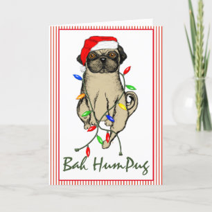 Pug Dog Bah Humpug Funny Kerstmis Feestdagen Kaart