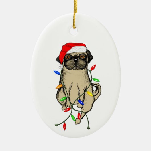 Pug Dog Bah Humpug Funny Kerstmis Keramisch Ornament (Voorkant)