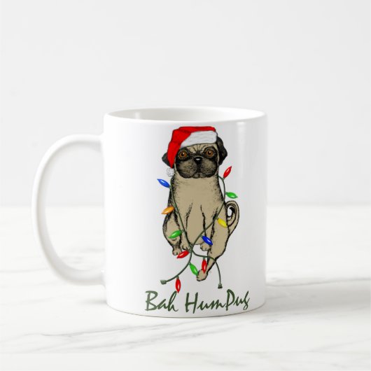 Pug Dog Bah Humpug Funny Kerstmis Koffiemok (Links)
