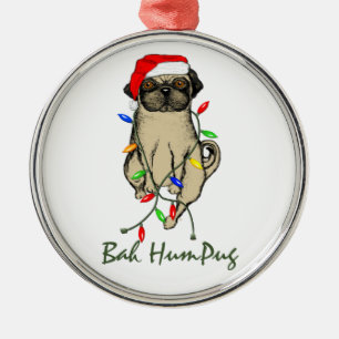 Pug Dog Bah Humpug Funny Kerstmis Metalen Ornament