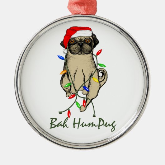 Pug Dog Bah Humpug Funny Kerstmis Metalen Ornament (Voorkant)