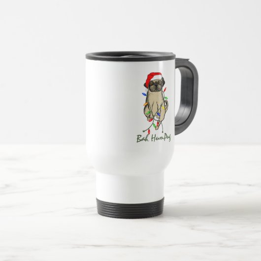 Pug Dog Bah Humpug Funny Kerstmis Reisbeker (Voorkant rechts)