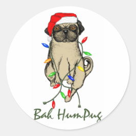 Pug Dog Bah Humpug Funny Kerstmis Ronde Sticker