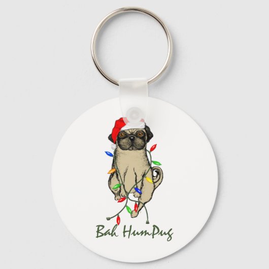 Pug Dog Bah Humpug Funny Kerstmis Sleutelhanger (Voorkant)