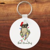 Pug Dog Bah Humpug Funny Kerstmis Sleutelhanger (Voorkant)