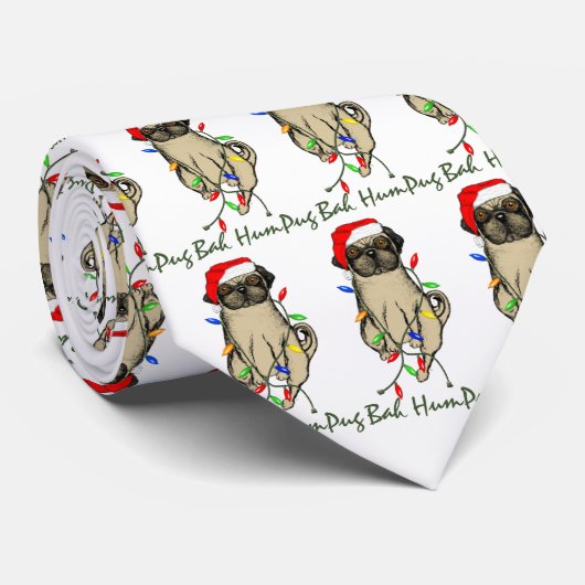Pug Dog Bah Humpug Funny Kerstmis Stropdas (Opgerold)