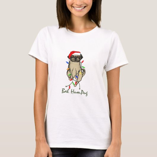 Pug Dog Bah Humpug Funny Kerstmis T-shirt (Voorkant)