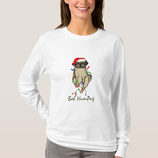 Pug Dog Bah Humpug Funny Kerstmis T-shirt (Voorkant)