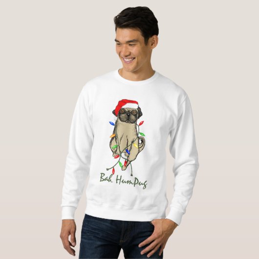 Pug Dog Bah Humpug Funny Kerstmis Trui (Voorkant volledig)