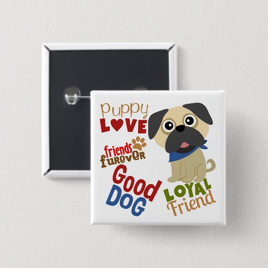 Pug Dog Best Friend Vierkante Button 5,1 Cm (Voorkant /achterkant)