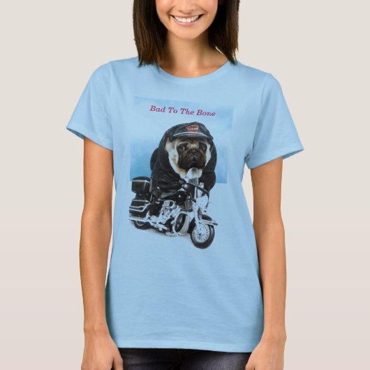 Pug Dog Biker T Shirt (Voorkant)