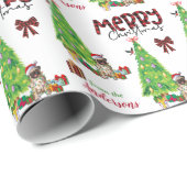 Pug Dog, Bird en Kerstboom Cadeaupapier (Rol Hoek)